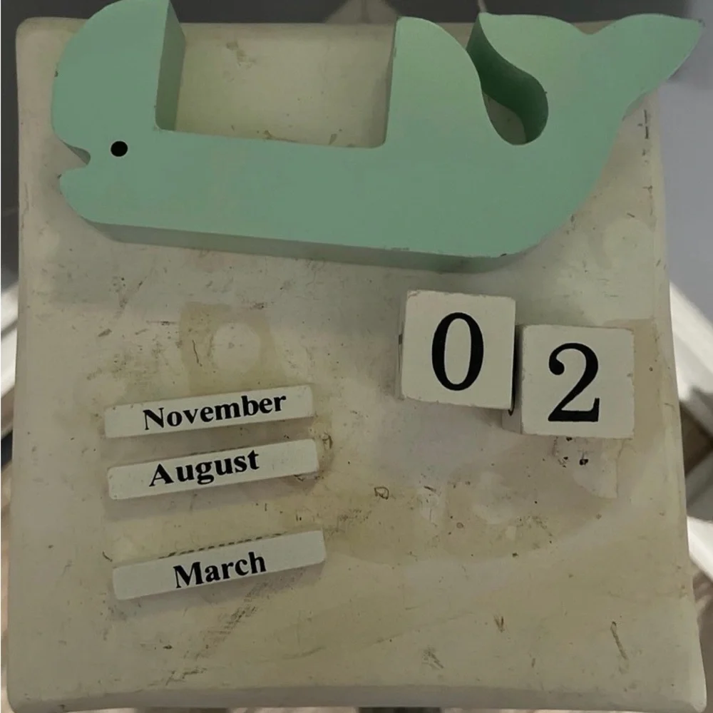 Mint Green nautical Whale wood Perpetual Calendar